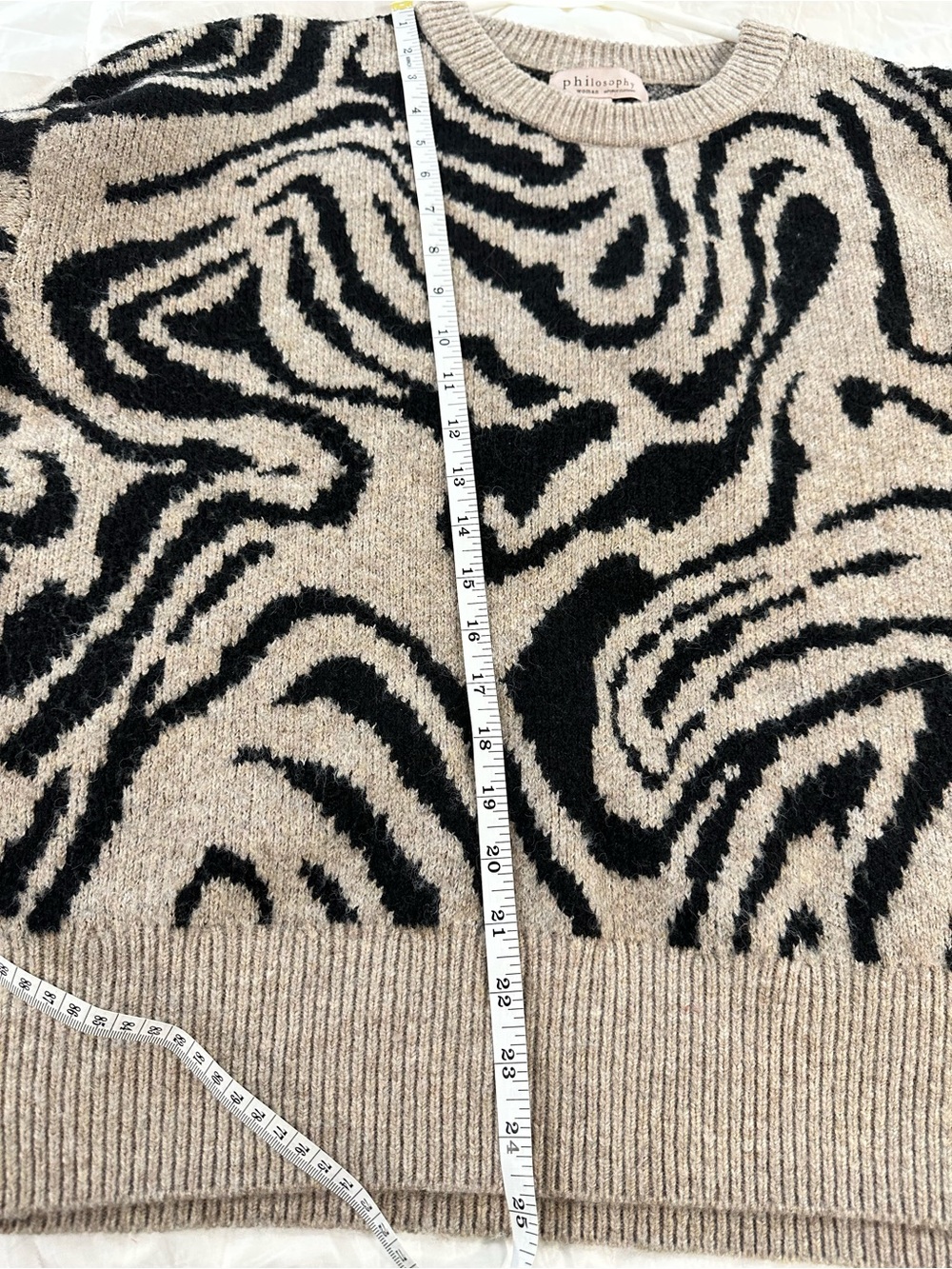 Philosophy Taupe and Black Zebra-Pattern Crewneck Sweater - Picture 4 of 6